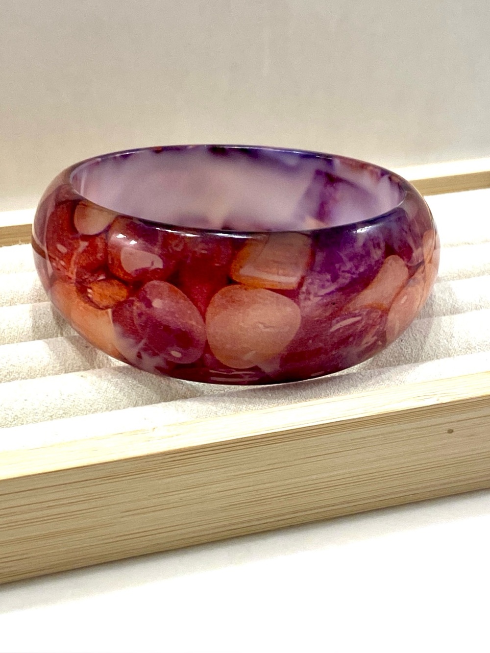 Vintage Chunky Resin Bangle Bracelet Transparent Purple Red Retro